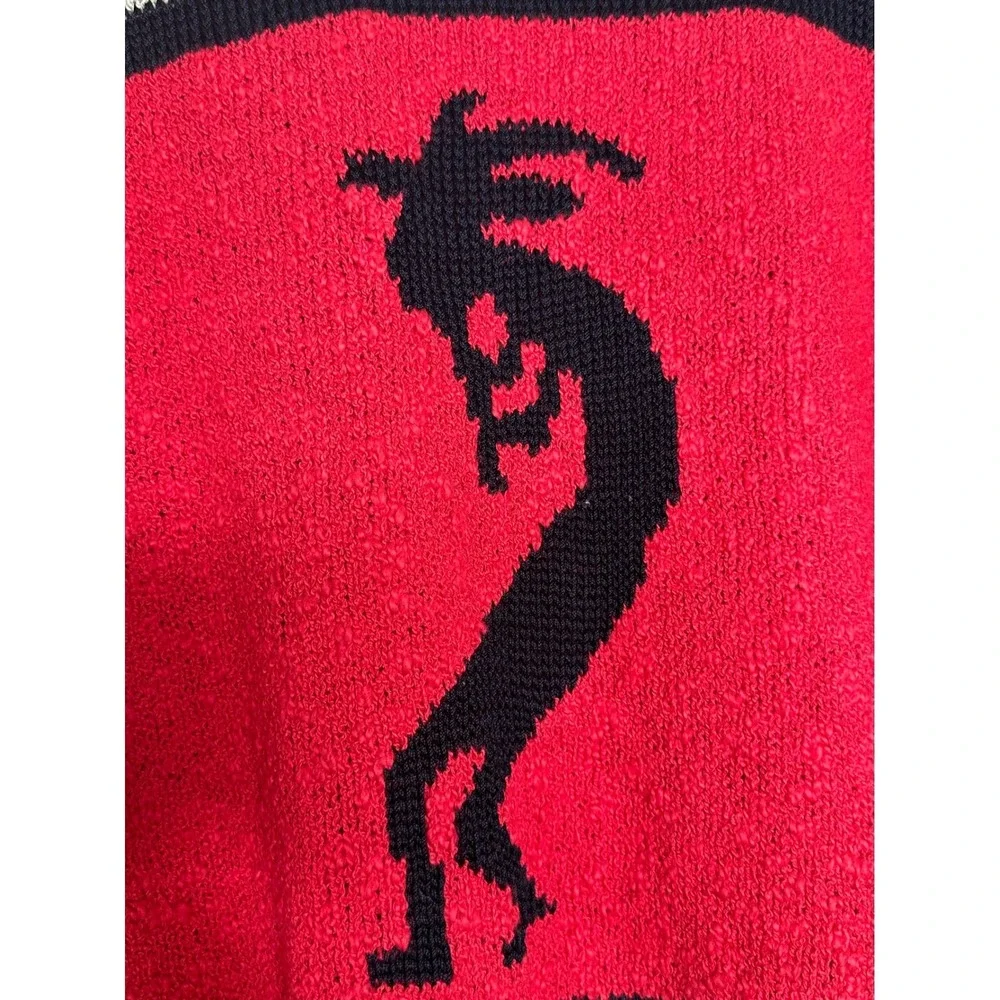Vintage Felizzi! Women's M Kokopelli Hand Loomed Cotton Cardigan Sweater Red
